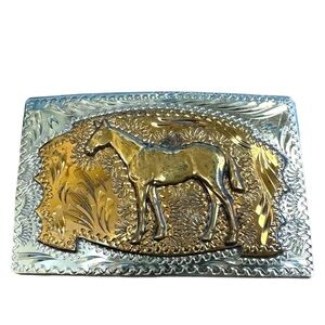 Vintage 1970’s Handmade Wil-Aren Originals Silver & Brass Horse Belt Buckle 🐴